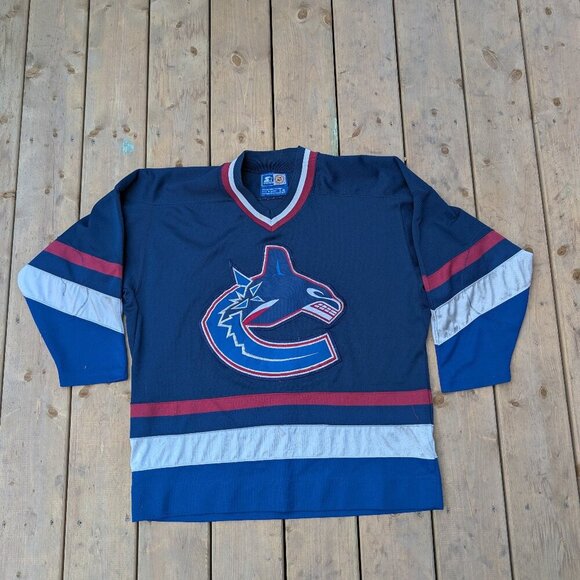 Vintage Starter Vancouver Canucks NHL Hockey Jersey Large L Blue Red White - Picture 1 of 13
